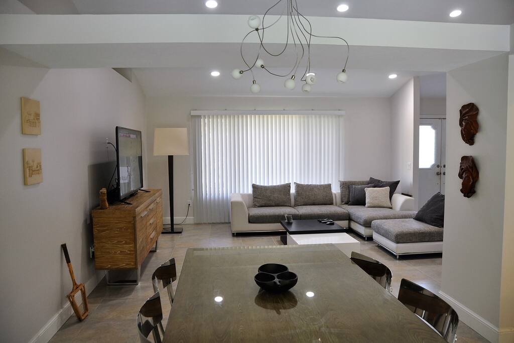 View of living room from dining area