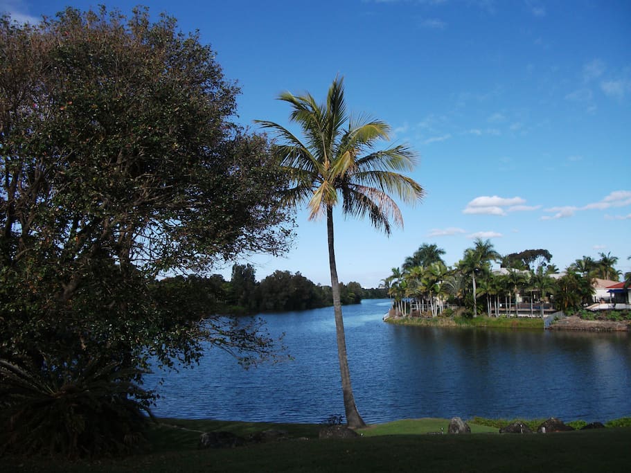 A beautiful view of the canal from the outdoor area