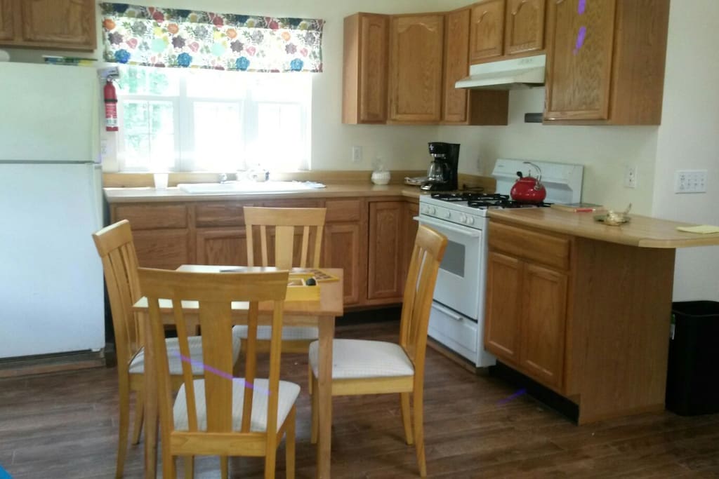 The cottage has a full kitchen.