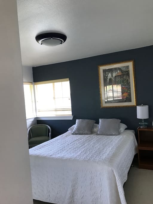 Bedroom with queen size bed.