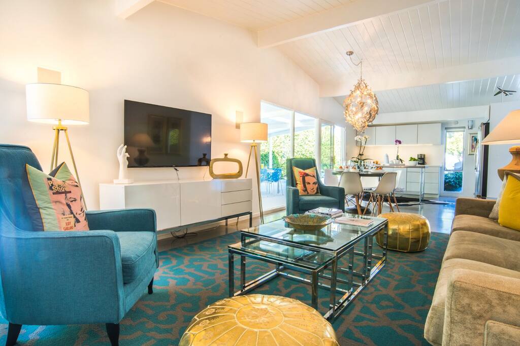 Designer decorated living space with lots of seating