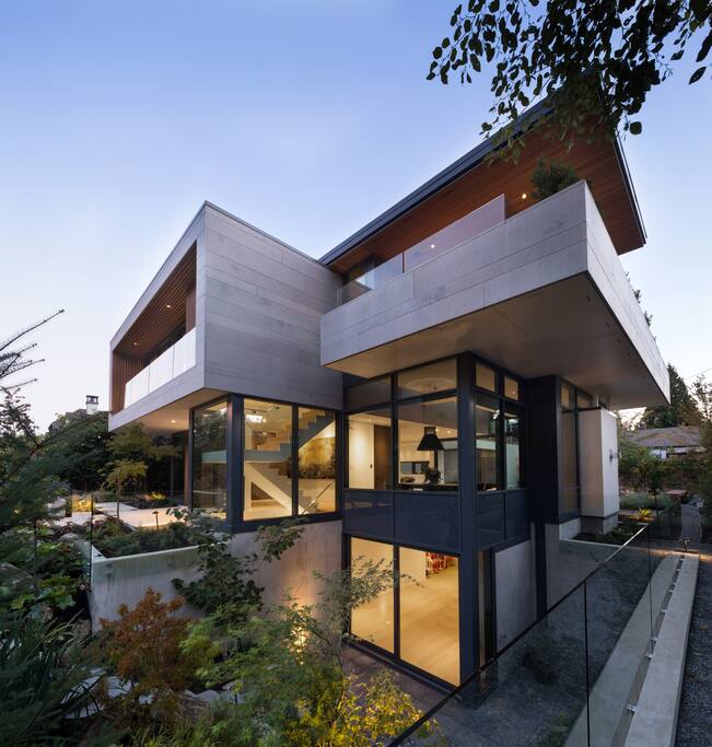 Side of the house showing the sunken court yard.