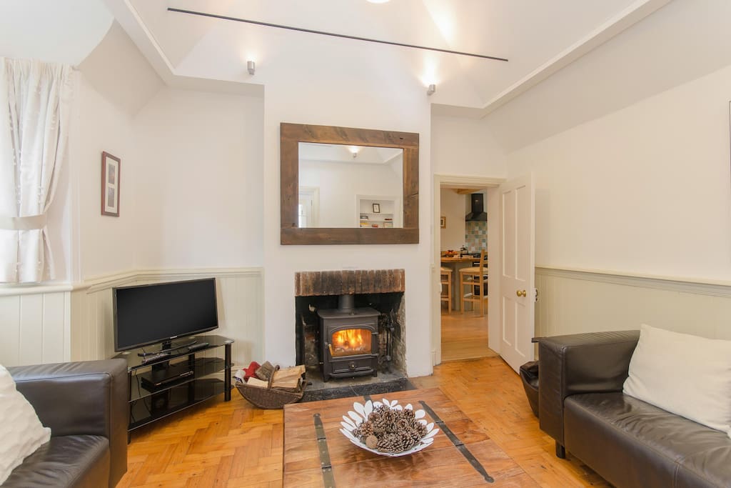 Cosy lounge with log burner
