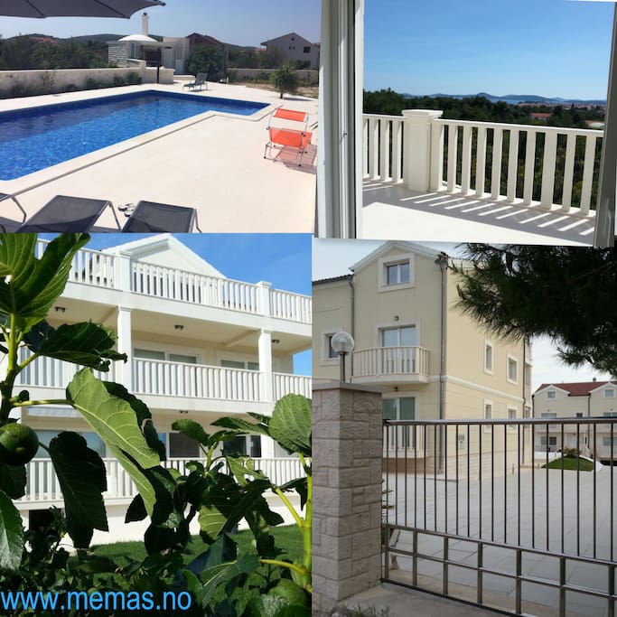 Collage, swimming pool, terrace and exterior