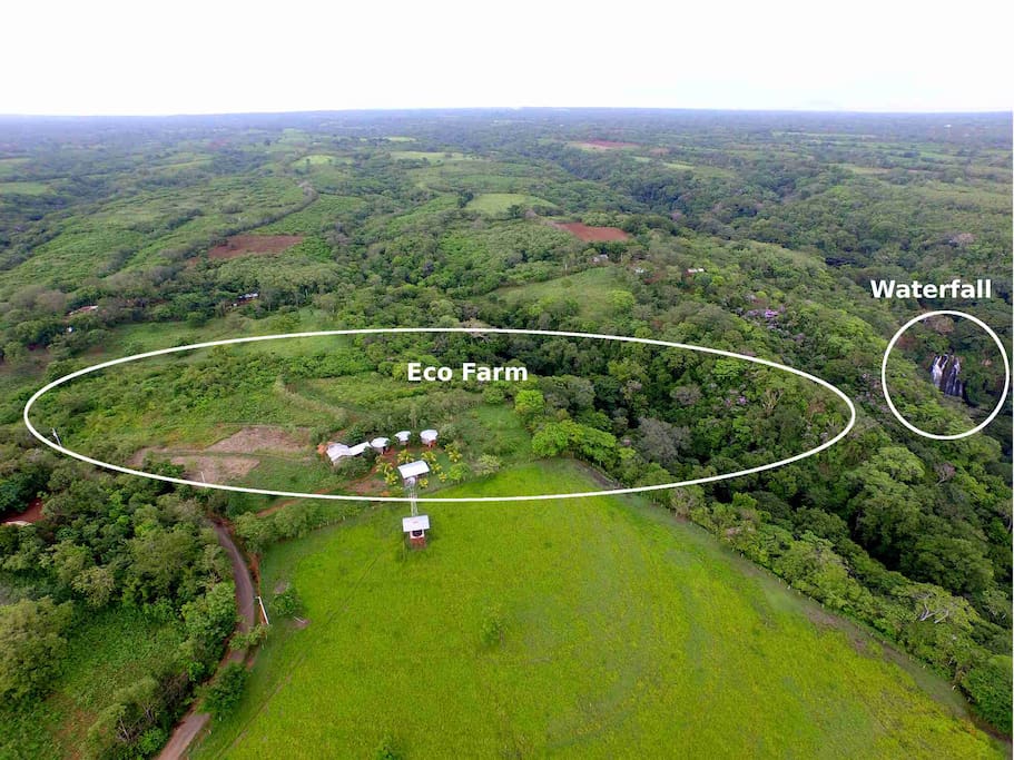Landscape profile of the farm and waterfall
