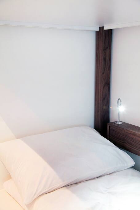 Each bunk bed has it's own bed LED light, power socket and mini storage.