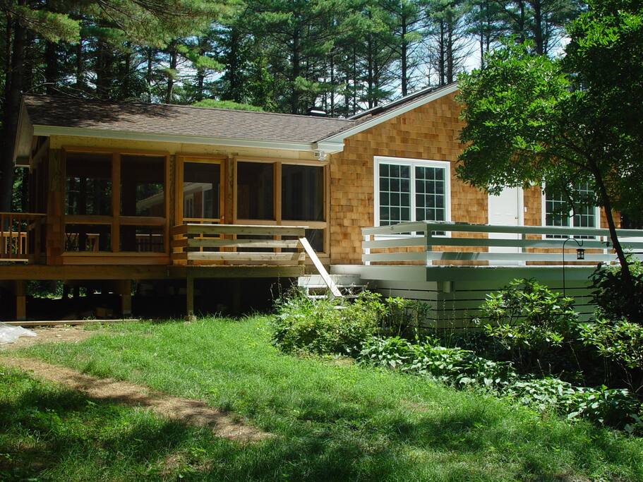 Screened in porch with two decks... for BBQ and sun tanning