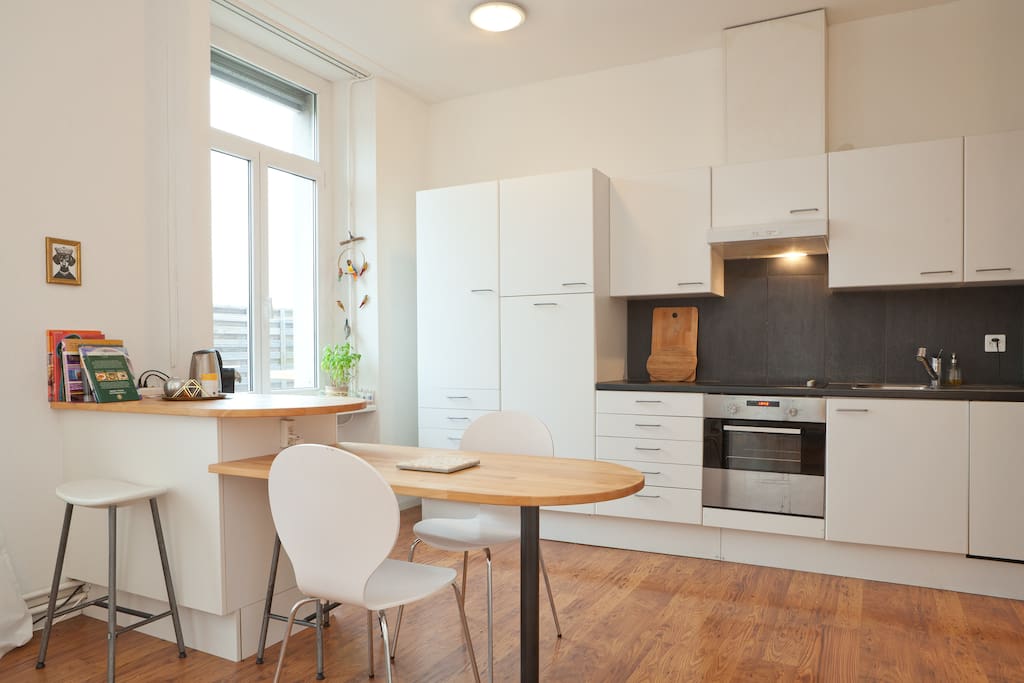 The kitchen: equipped with modern appliances, incl. dish washer, oven, microwave, blender, nespresso coffee machine, kettle
