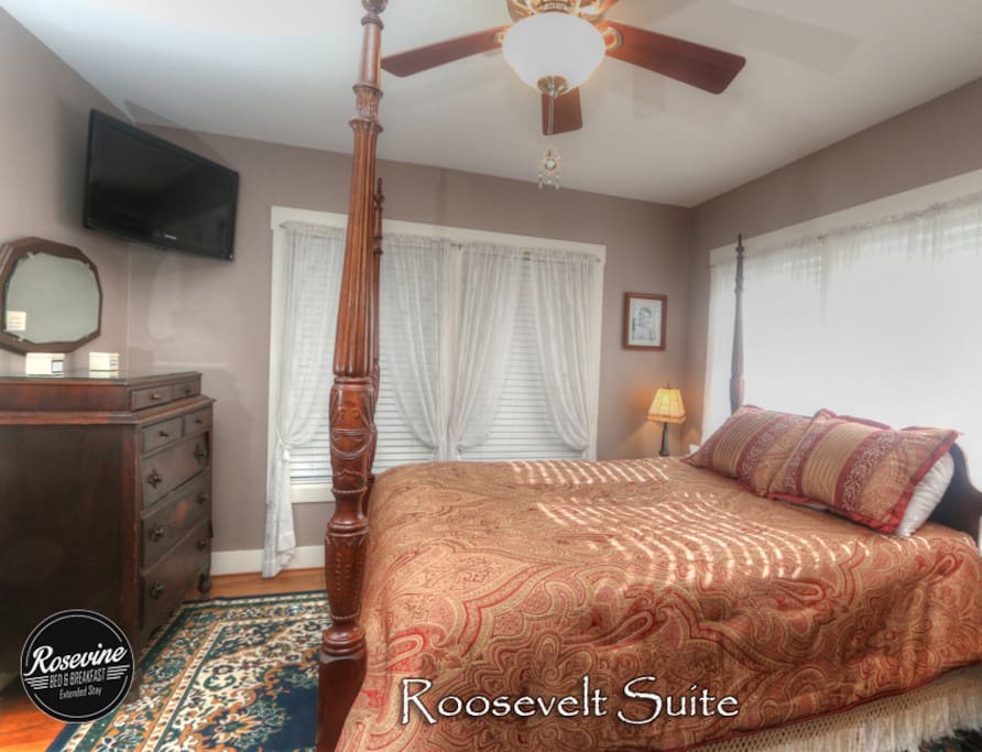 Pillow-top Mattress and period furnishings are just one way modern comfort melds with vintage beauty