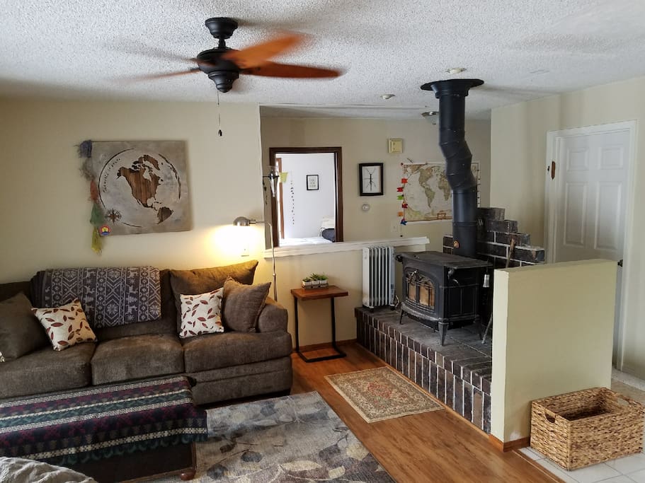 Family room with a game closet for rainy days. open deck surrounded with aspen's