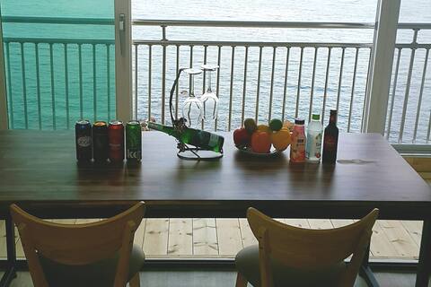 The sound of waves and enjoying the ocean view