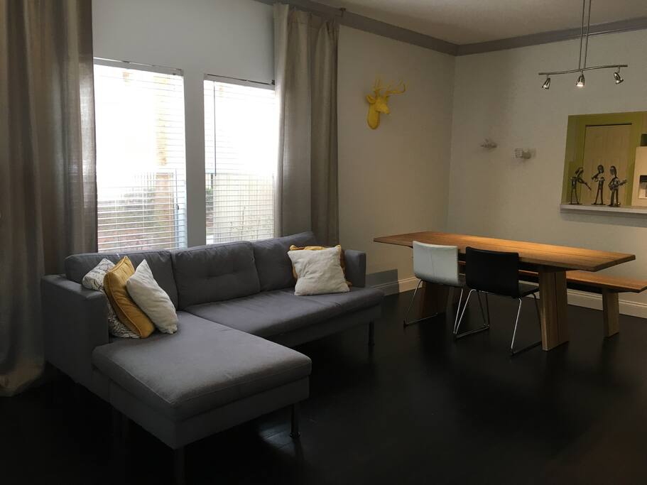 Chaise sectional sofa in living area.