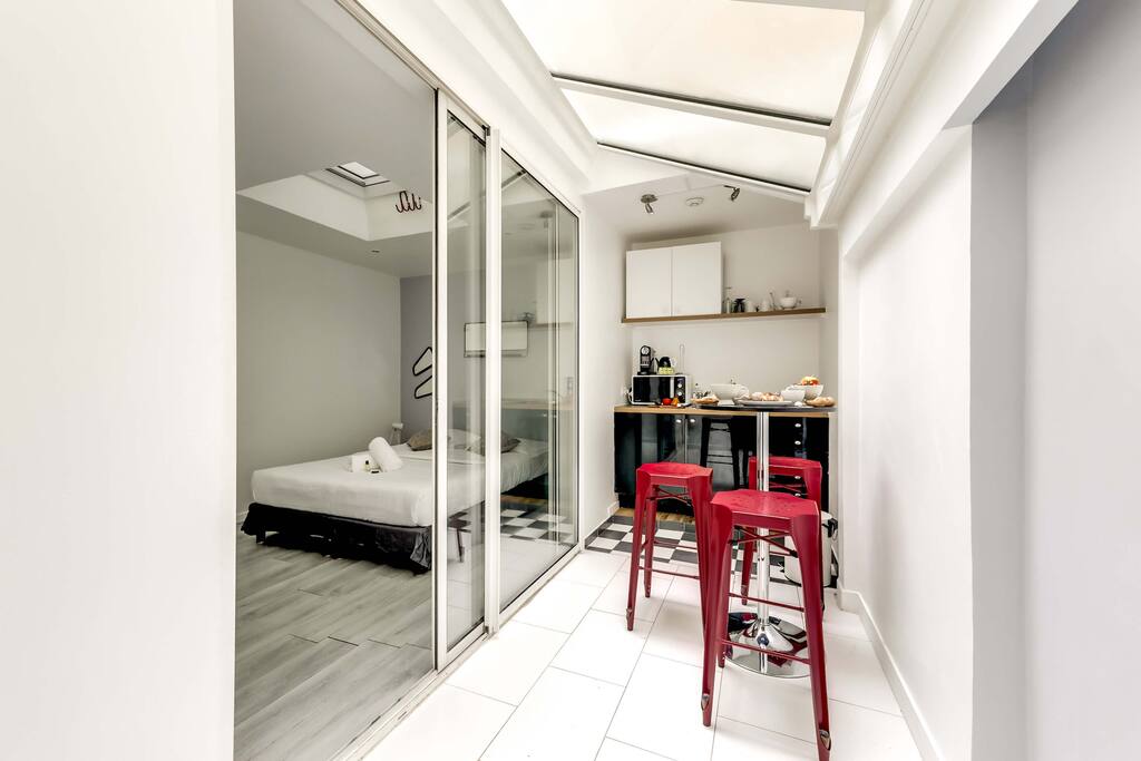 The bright dining area