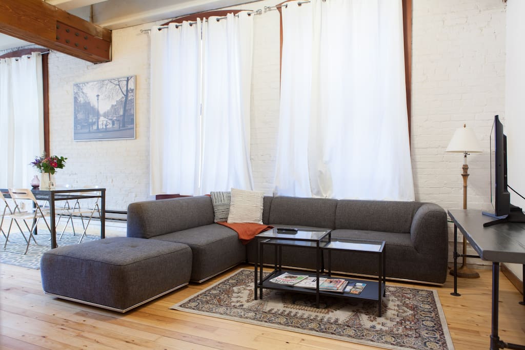 Living area with flatscreen smart TV.