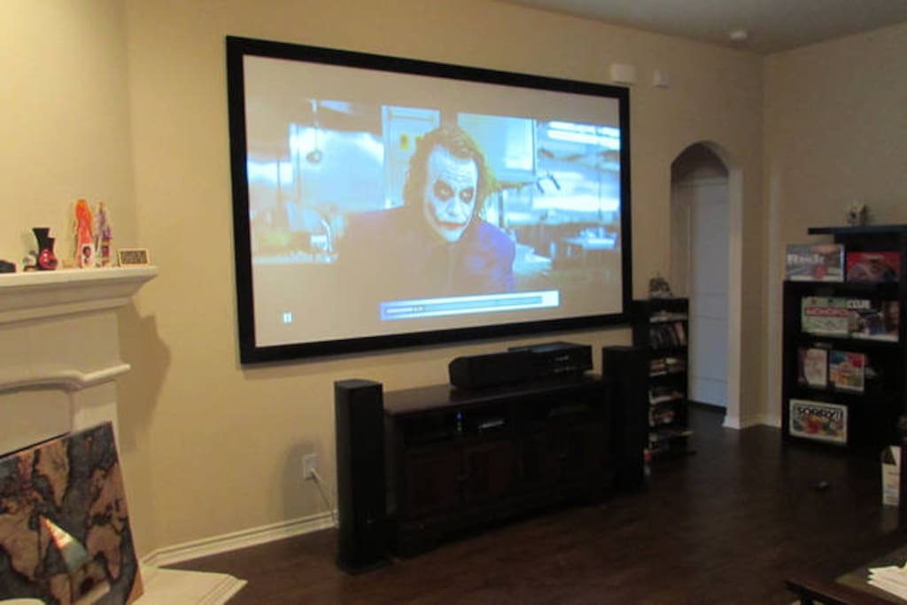Living Room projector with lights on
