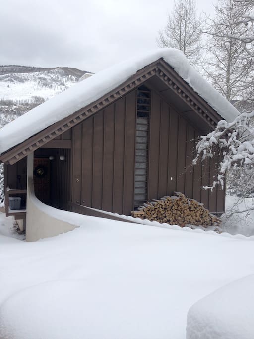 Chalet in winter -- street view