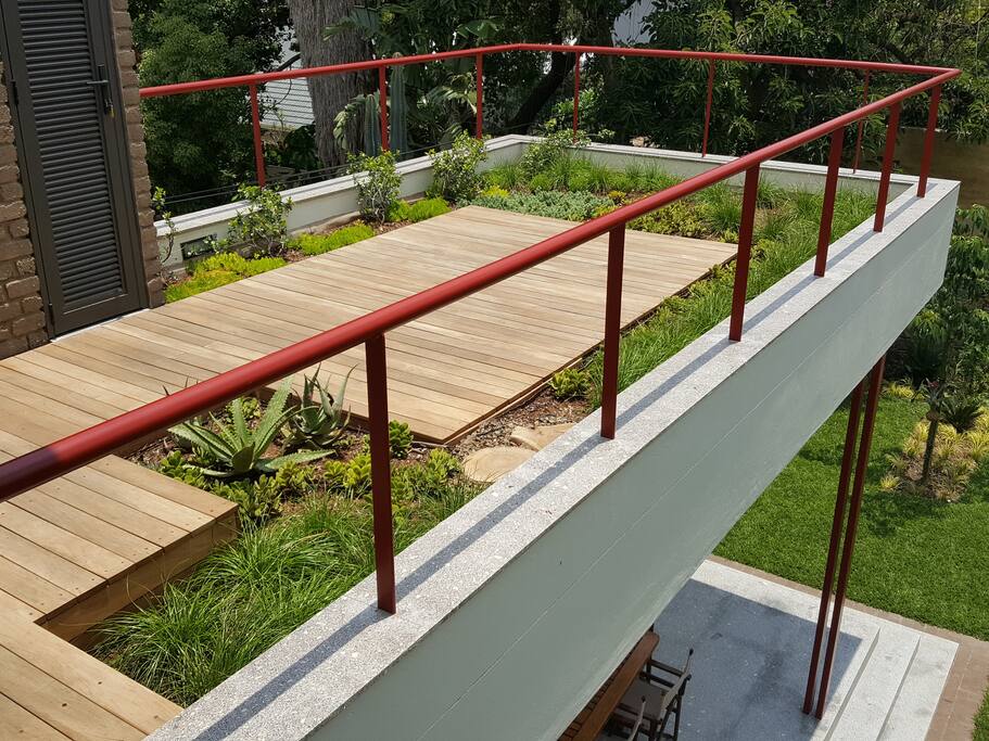 view of the roof garden from the bedroom