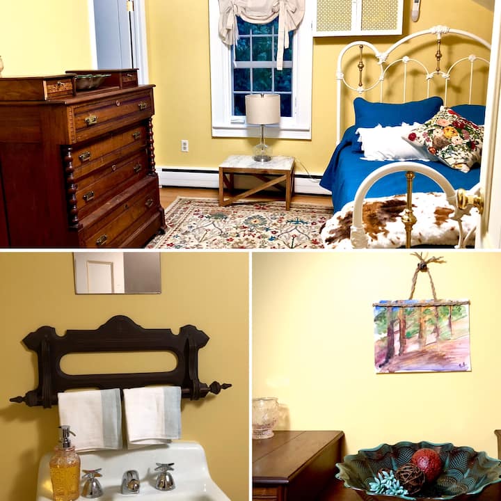The Creek Side Yellow Bedroom with original boarding room sink