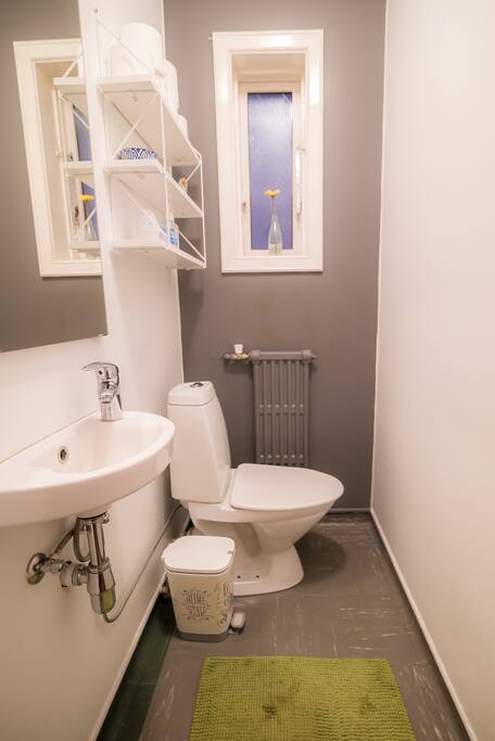 The small private toilet. Guests are welcome to take a shower inside the main flat.