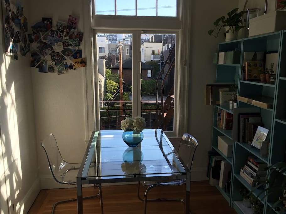 Kitchen nook with view of pacific heights