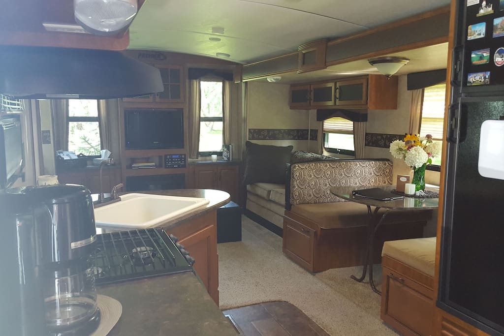 Inside kitchen and living area