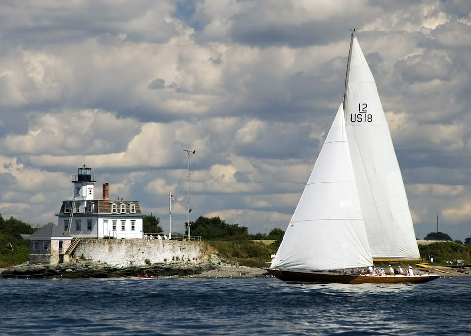 Sailing in Newport Harbor aboard a 12 Meter