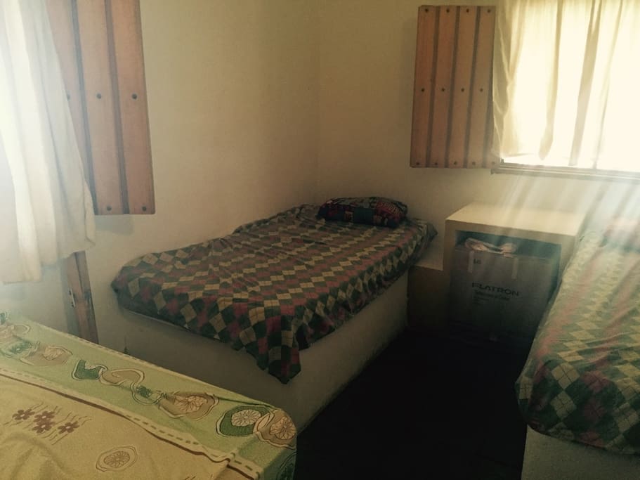 One double and two single beds