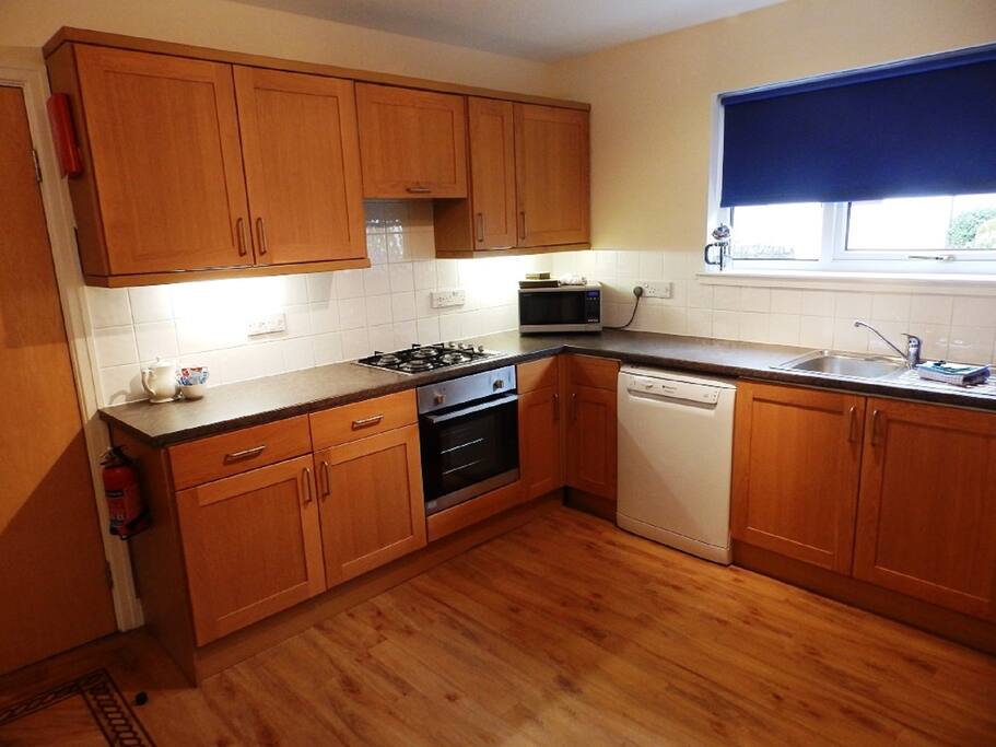 The kitchen is well equipped with everything you need. Microwave, oven, dishwasher.
