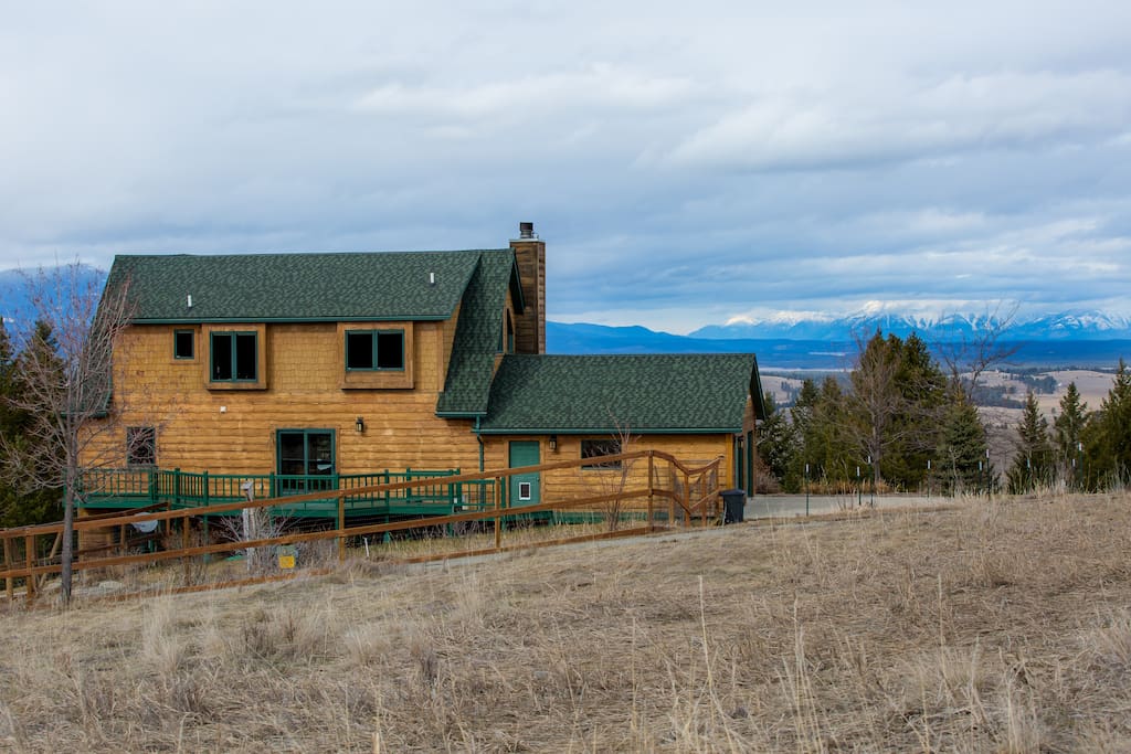 Exterior view facing north toward the Canadian Rockies in the fall