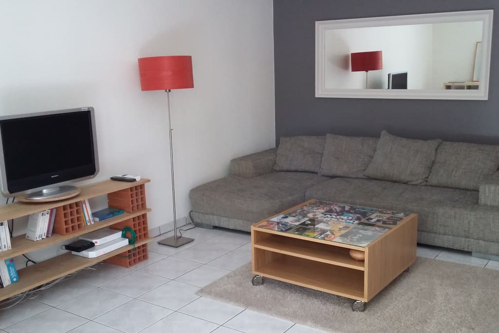 Living room with large convertible sofa