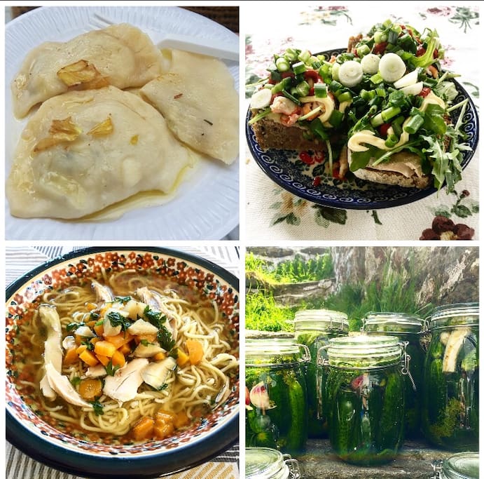 We love cooking polish and norwegian food- wegetarian and with meal
