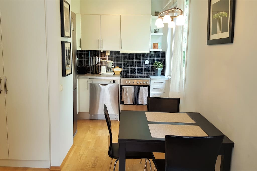 Kitchen: oven, dishwasher, fridge,freezer, microwave, coffee maker, and kettle.