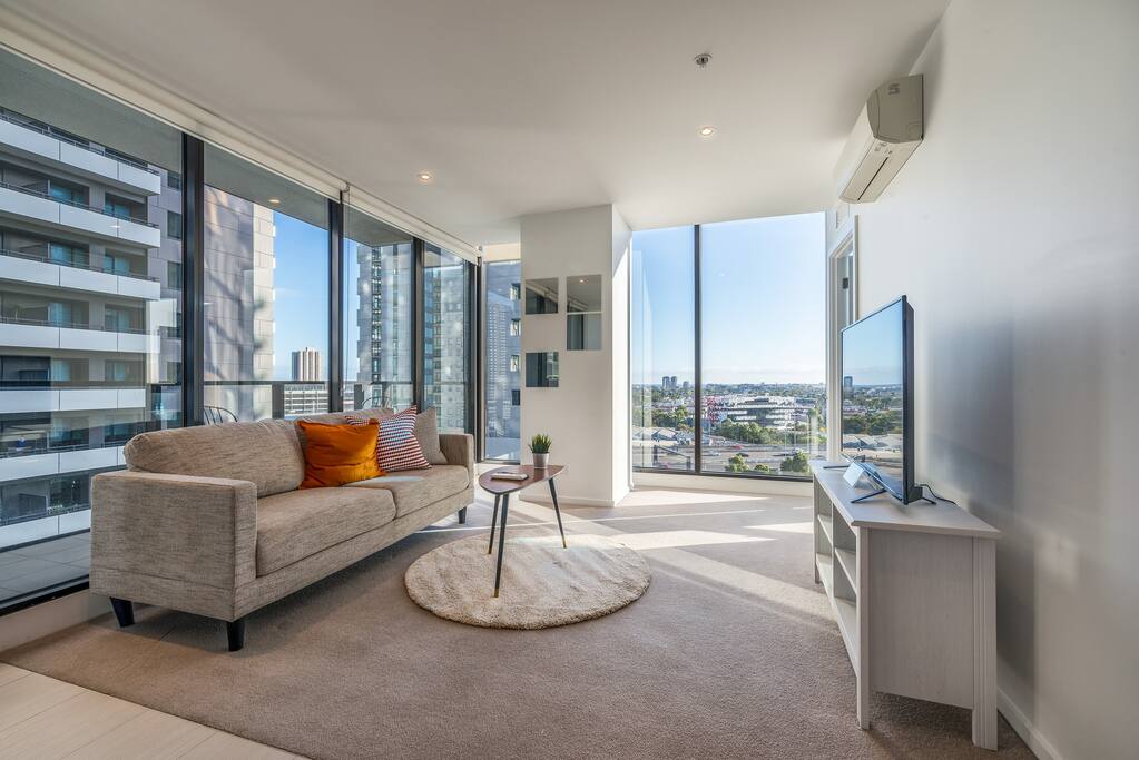 Living room with full height window