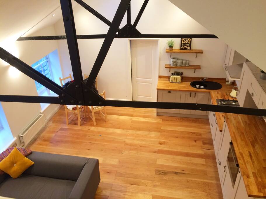 The open plan entertaining, dining, lounging area which overlooks the playing fields. Can you see the stars from the skylights.
