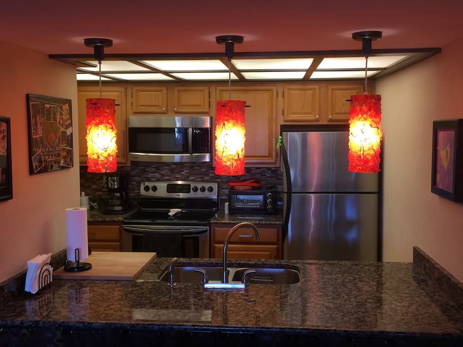 This is like YOUR home! Fully equipped kitchen w/coffee maker, microwave, oven, pots, pans, & utensils. Cook and bake anything!