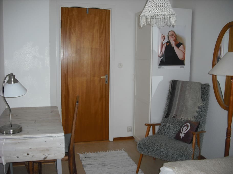 Table for computer, studies or eating. Wardrobe.