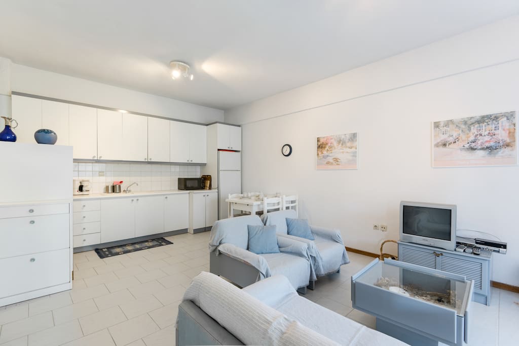 living room and kitchen area
