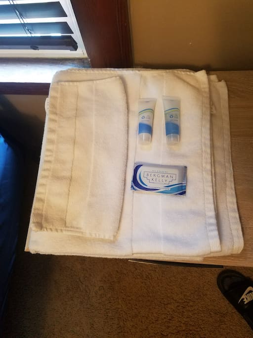 Clean towels and conplentary soaps and shampoos!