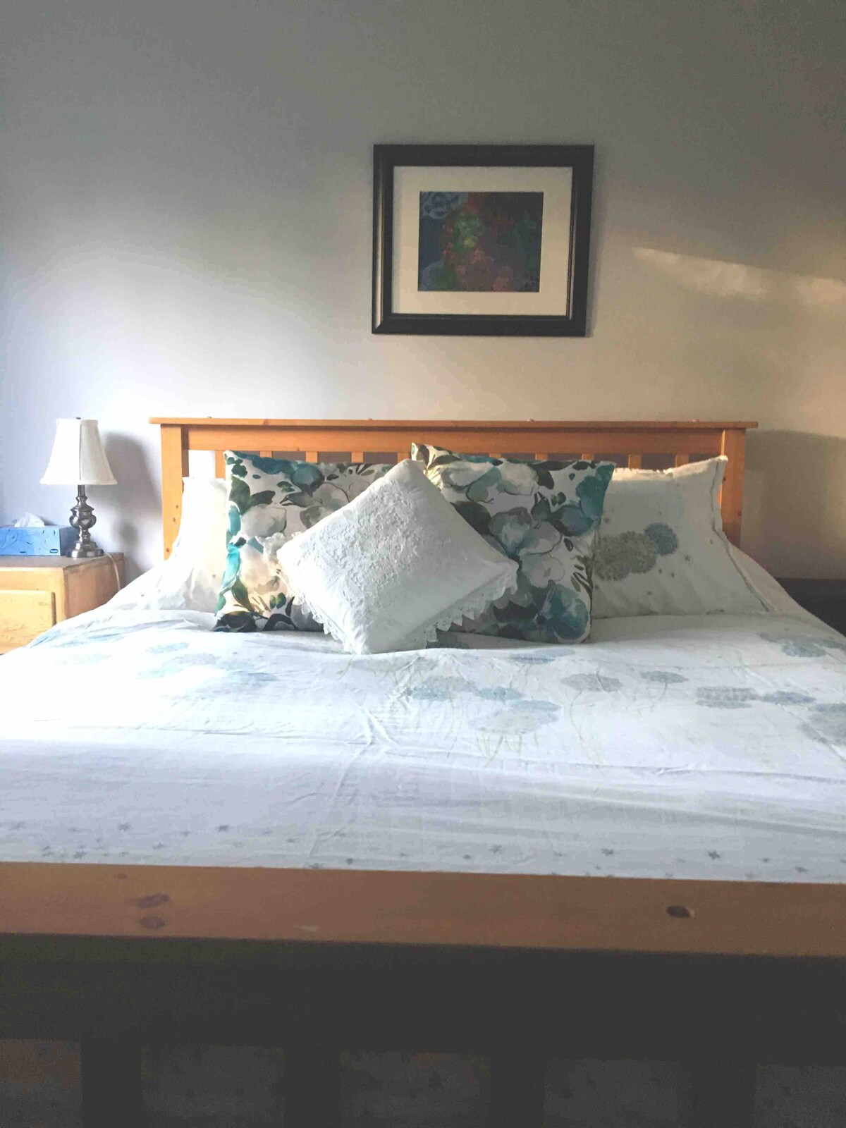 Queen size bed in private bedroom