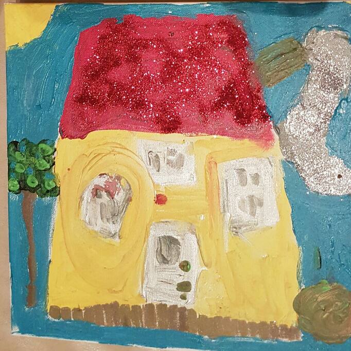 Farmhouse by our granddaughter Ísabella Ýr age 7 painted from memory.