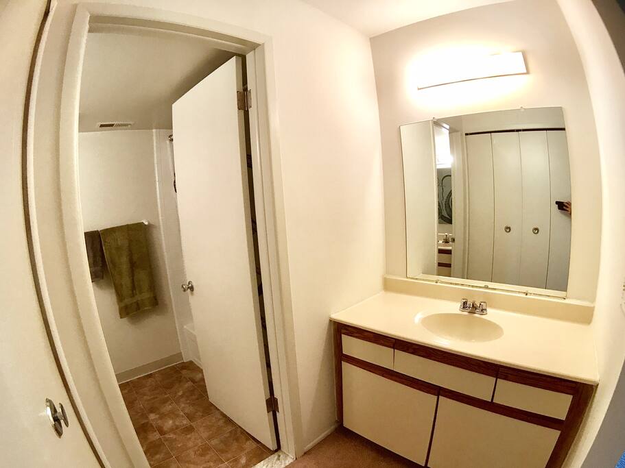 Private bath with extra mirror and sink