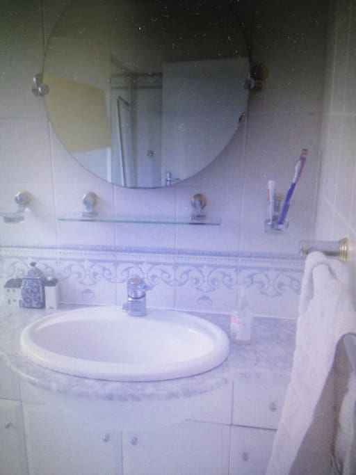 Own bathroom with toilet, basin and shower