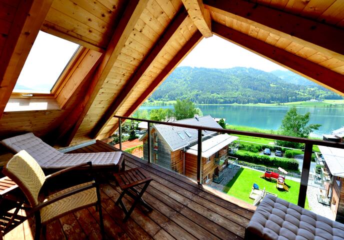 180m² penthouse: lake view, private beach & spa