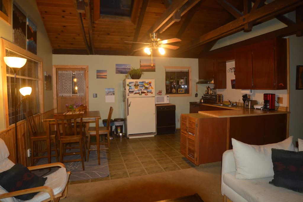 kitchen connected to living area