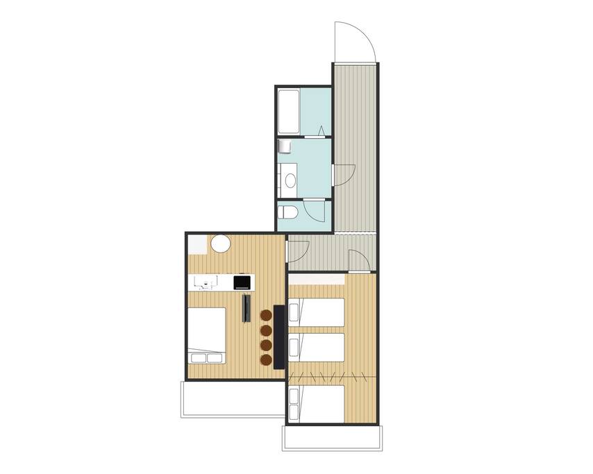 Spacious livingroom and bed room. 70sqm in total