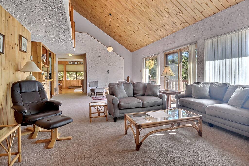 Living room with wood fireplace