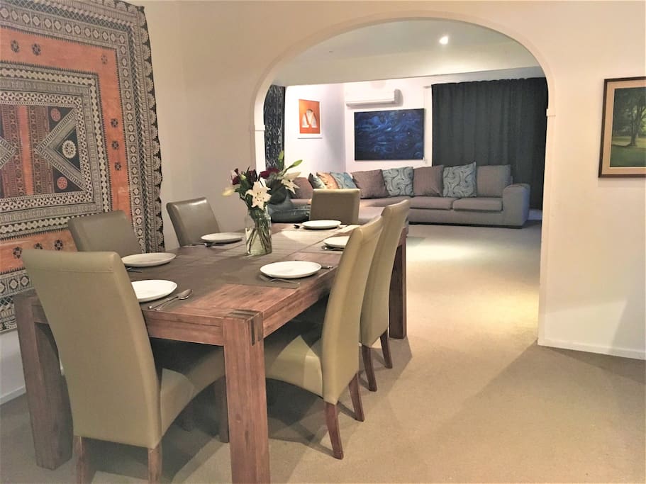 Large dining room table with seating for everyone