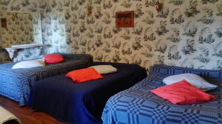 Стая №5 ( изглед 1)„ в сока си“ на 2 - ри етаж за 6 или 8 души, с изглед към парка на замъка.  Старо, но удобно спално бельо въз основа на отзивите на гостите.