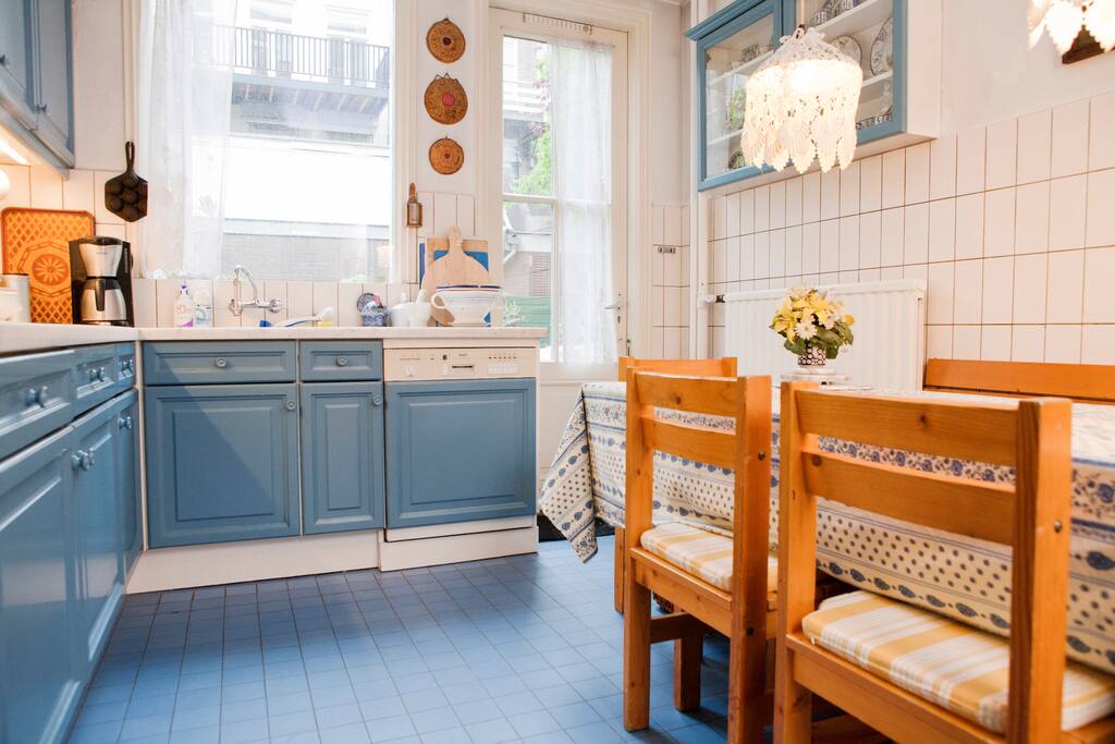 Having breakfast in the kitchen