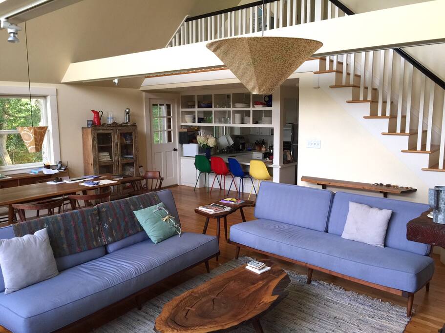 Living room with dining area and kitchen